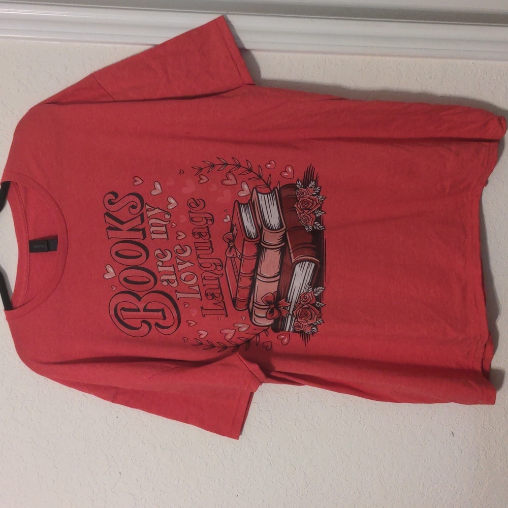 Books Are My Love Language Women's Red Short Sleeve T-shirt. Size 3X